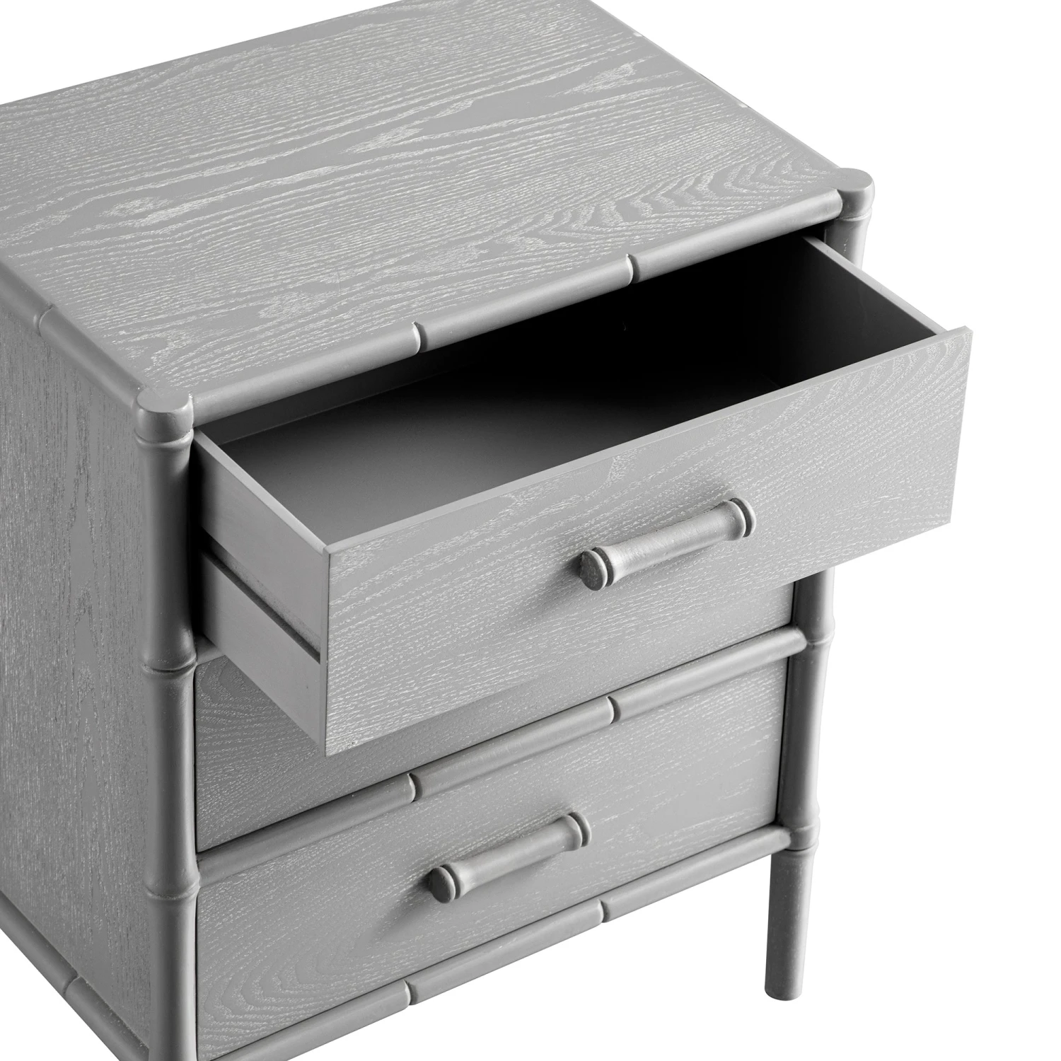 Elstowe Faux Bamboo 3-Drawer Bedside Table, Warm Grey 15 Elstowe Faux Bamboo 3-Drawer Bedside Table, Warm Grey - Image 15