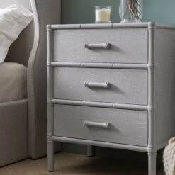 Elstowe Faux Bamboo 3-Drawer Bedside Table, Warm Grey 19 Elstowe Faux Bamboo 3-Drawer Bedside Table, Warm Grey -Daals XXNS 060 GREY scene3