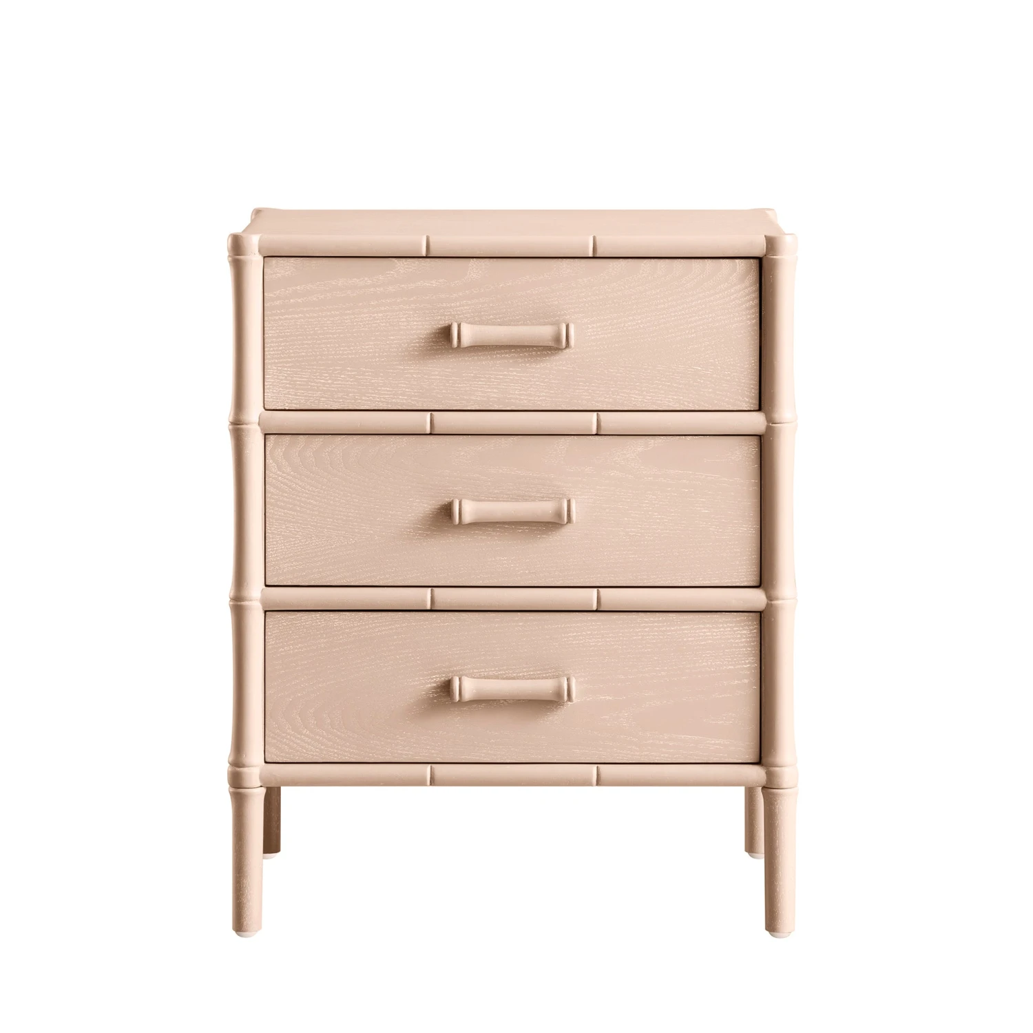 Elstowe Faux Bamboo 3-Drawer Bedside Table, Nude Pink 8 Elstowe Faux Bamboo 3-Drawer Bedside Table, Nude Pink - Image 8