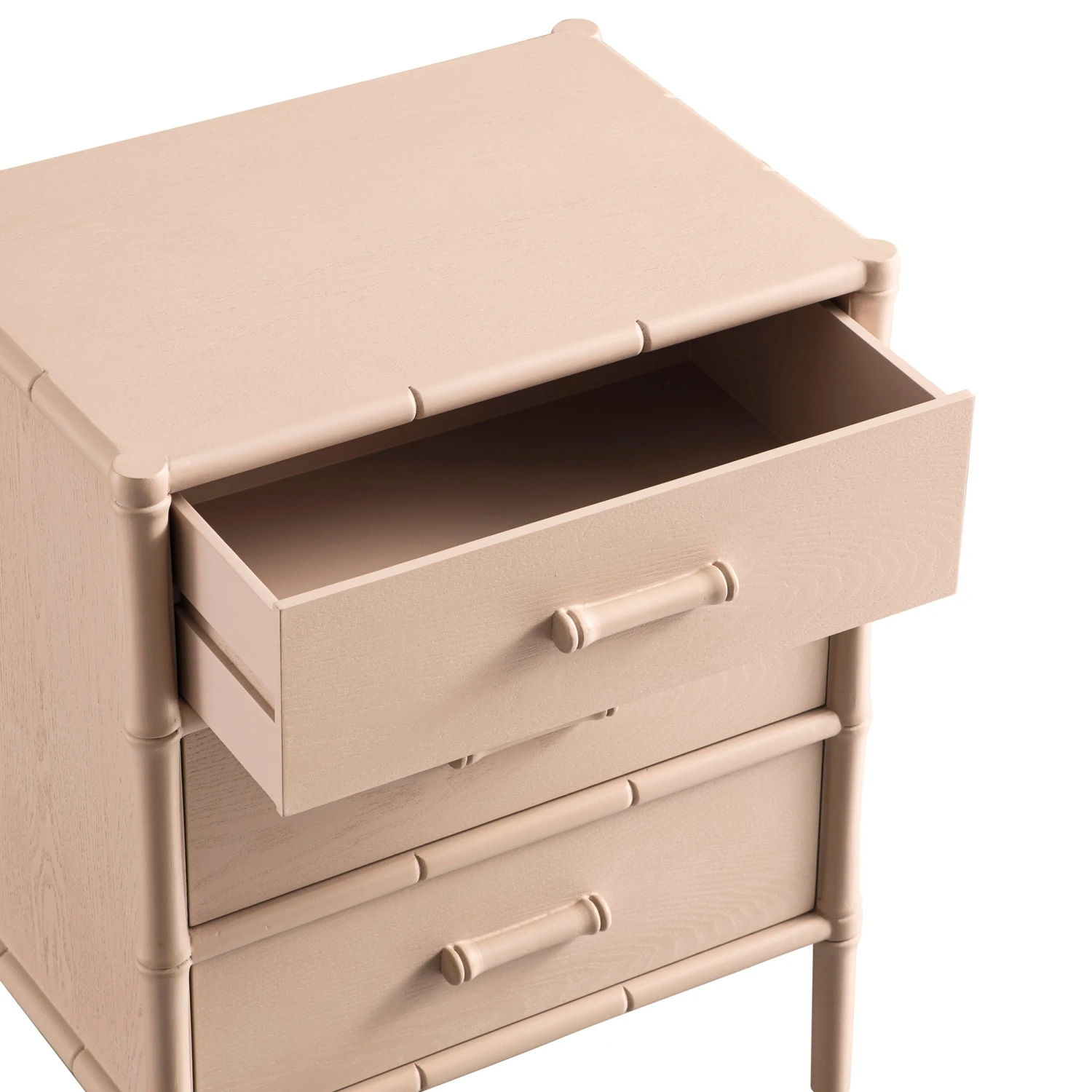 Elstowe Faux Bamboo 3-Drawer Bedside Table, Nude Pink 16 Elstowe Faux Bamboo 3-Drawer Bedside Table, Nude Pink - Image 16