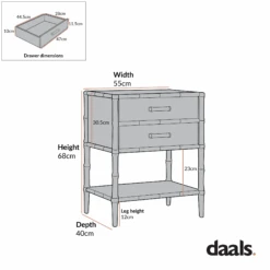 Elstowe Faux Bamboo 2-Drawer Bedside Table, Shaded White -Daals XXNS 061 CHART 1