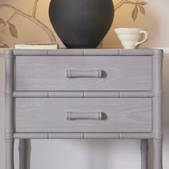 Elstowe Faux Bamboo 2-Drawer Bedside Table, Warm Grey -Daals XXNS 061 GREY scene2