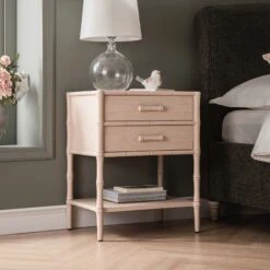 Elstowe Faux Bamboo 2-Drawer Bedside Table, Nude Pink