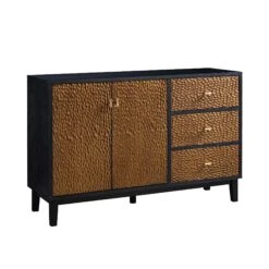 Bianca Chip Carved 2-Door 3-Drawer Sideboard, Antique Bronze & Black -Daals XXSB 006 GOLD BLACK WB2