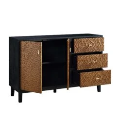 Bianca Chip Carved 2-Door 3-Drawer Sideboard, Antique Bronze & Black -Daals XXSB 006 GOLD BLACK WB3