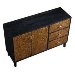 Bianca Chip Carved 2-Door 3-Drawer Sideboard, Antique Bronze & Black -Daals XXSB 006 GOLD BLACK WB4