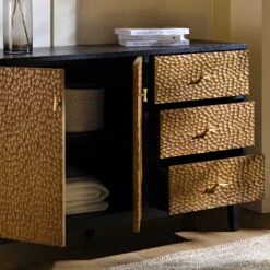 Bianca Chip Carved 2-Door 3-Drawer Sideboard, Antique Bronze & Black -Daals XXSB 006 GOLD BLACK scene2