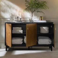 Bianca Chip Carved 3 Door Sideboard, Antique Bronze & Black 13 Bianca Chip Carved 3 Door Sideboard, Antique Bronze & Black -Daals XXSB 009 GOLD BLACK scene2