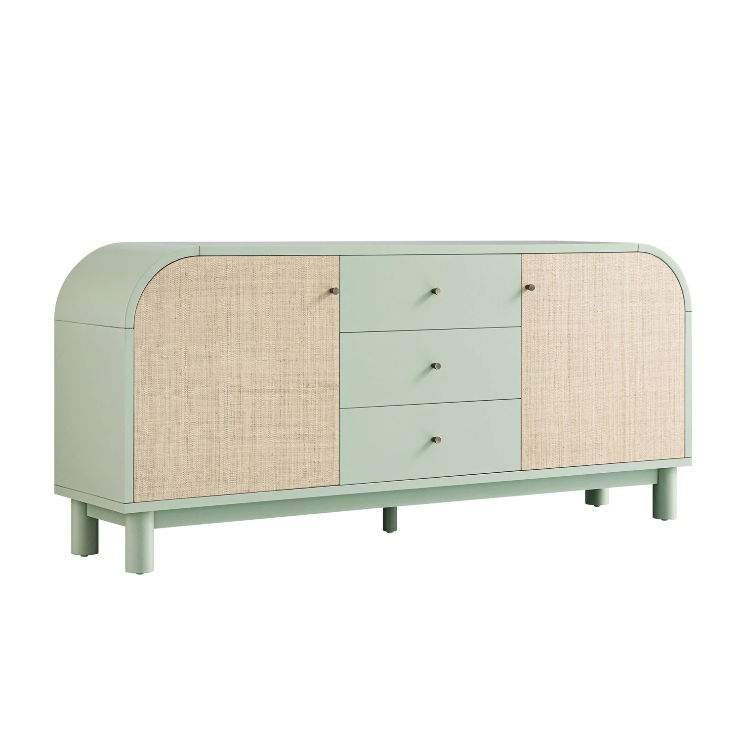 Maude Wide 3-Drawer Sideboard, Muted Pistachio Ash With Raffia 2 Maude Wide 3-Drawer Sideboard, Muted Pistachio Ash With Raffia - Image 2