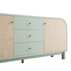 Maude Wide 3-Drawer Sideboard, Muted Pistachio Ash With Raffia 18 Maude Wide 3-Drawer Sideboard, Muted Pistachio Ash With Raffia -Daals XXSB 044 GREEN RAF detail1