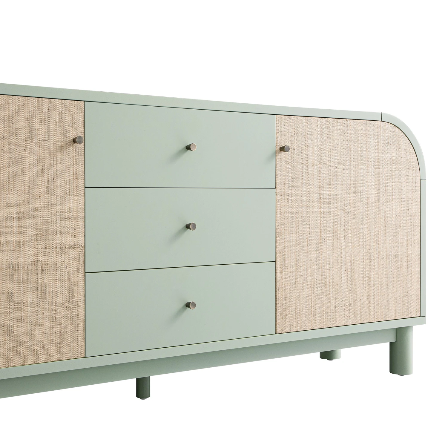 Maude Wide 3-Drawer Sideboard, Muted Pistachio Ash With Raffia 8 Maude Wide 3-Drawer Sideboard, Muted Pistachio Ash With Raffia - Image 8