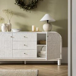 Maude Wide 3-Drawer Sideboard, Washed White Ash With Raffia 24 Maude Wide 3-Drawer Sideboard, Washed White Ash With Raffia -Daals XXSB 044 WHITE RAF scene5