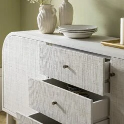Maude Wide 3-Drawer Sideboard, Washed White Ash With Raffia 26 Maude Wide 3-Drawer Sideboard, Washed White Ash With Raffia -Daals XXSB 044 WHITE RAF scene7