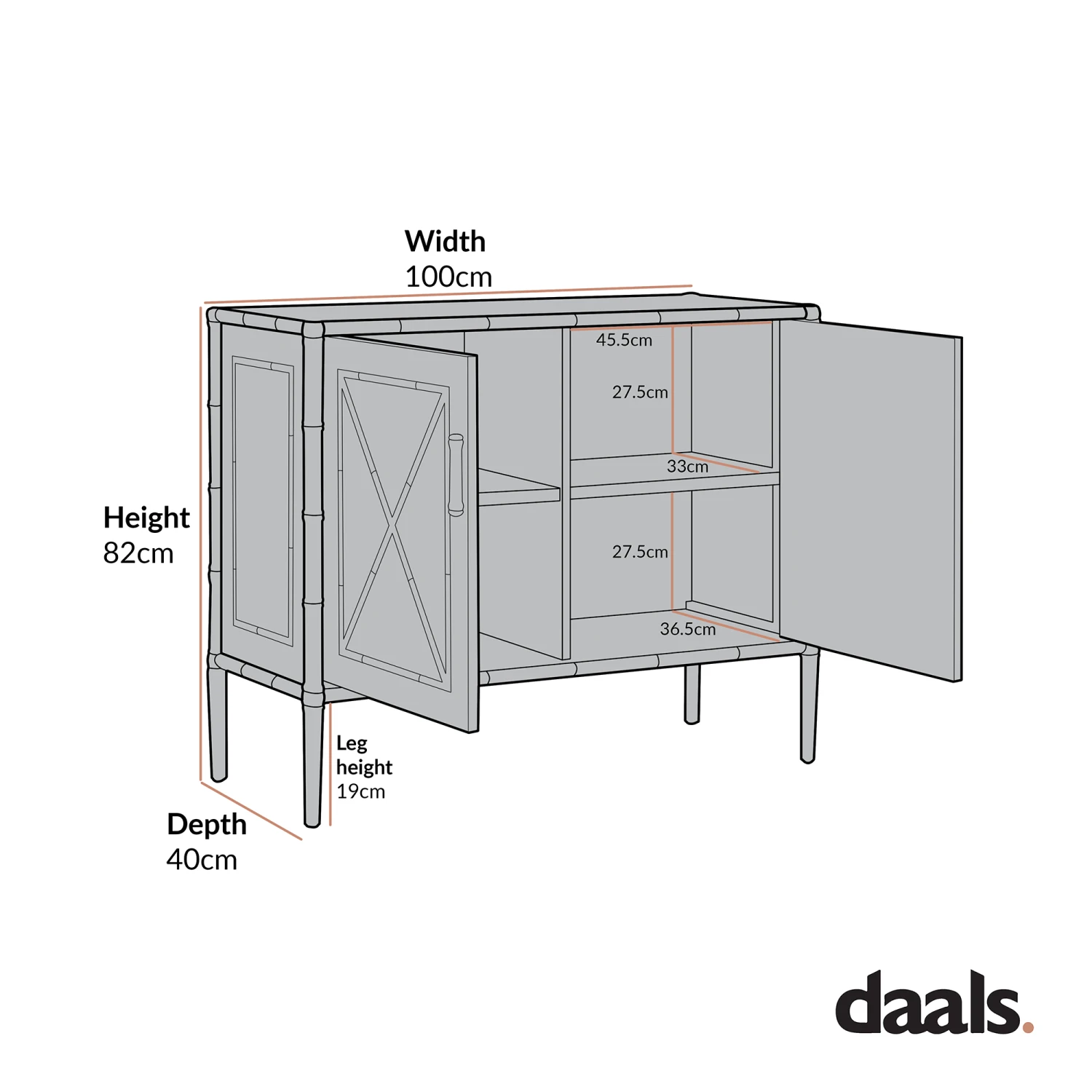 Elstowe Faux Bamboo Small Sideboard, Nude Pink 3 Elstowe Faux Bamboo Small Sideboard, Nude Pink - Image 3