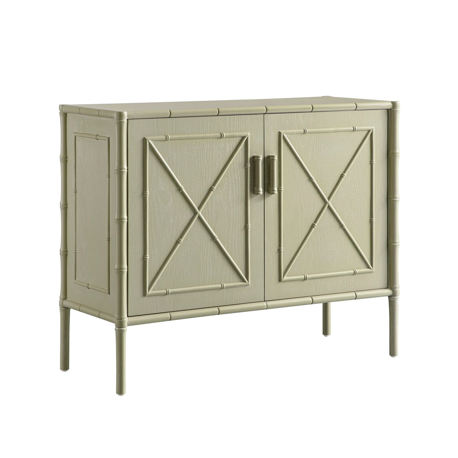 Elstowe Faux Bamboo Small Sideboard, Sage Green 2 Elstowe Faux Bamboo Small Sideboard, Sage Green - Image 2