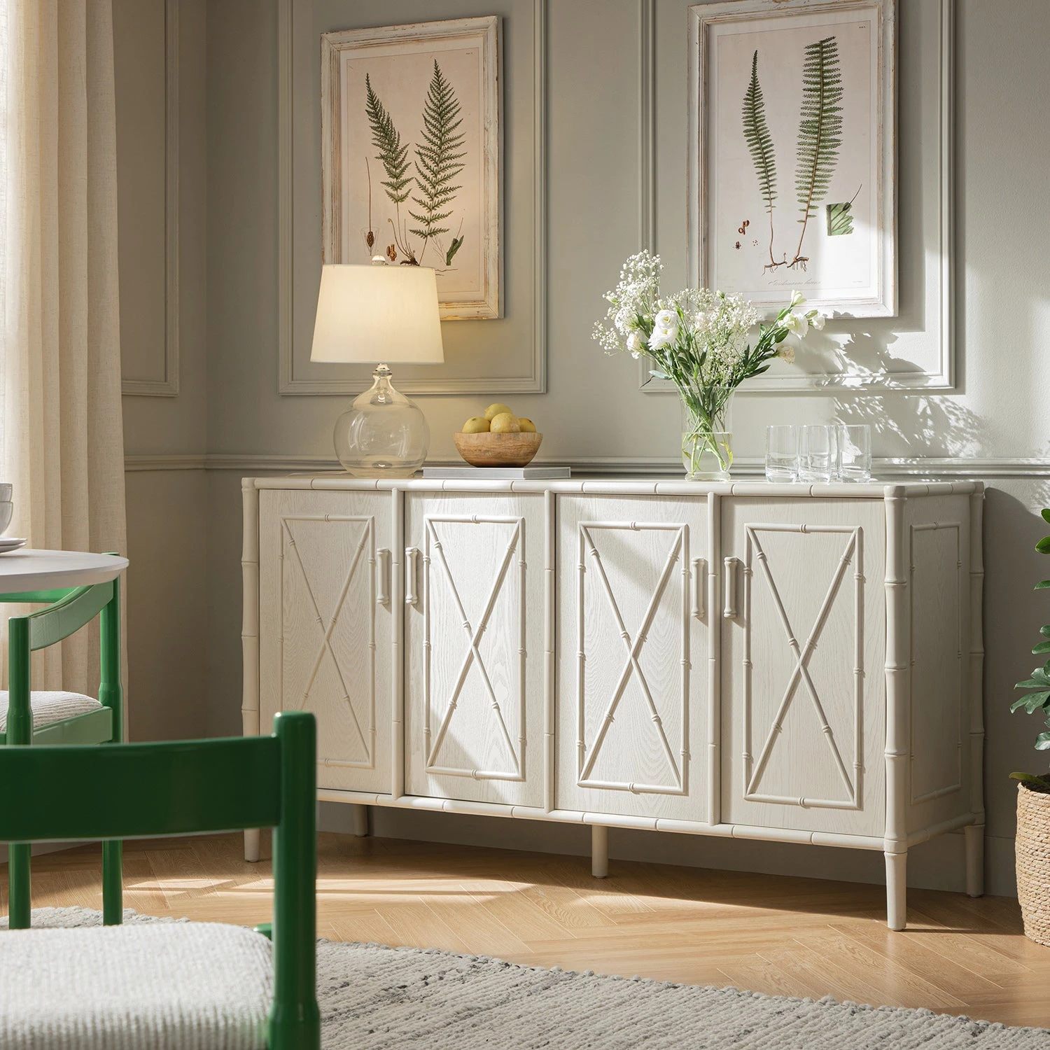 Elstowe Faux Bamboo Large Sideboard, Shaded White 1 Elstowe Faux Bamboo Large Sideboard, Shaded White