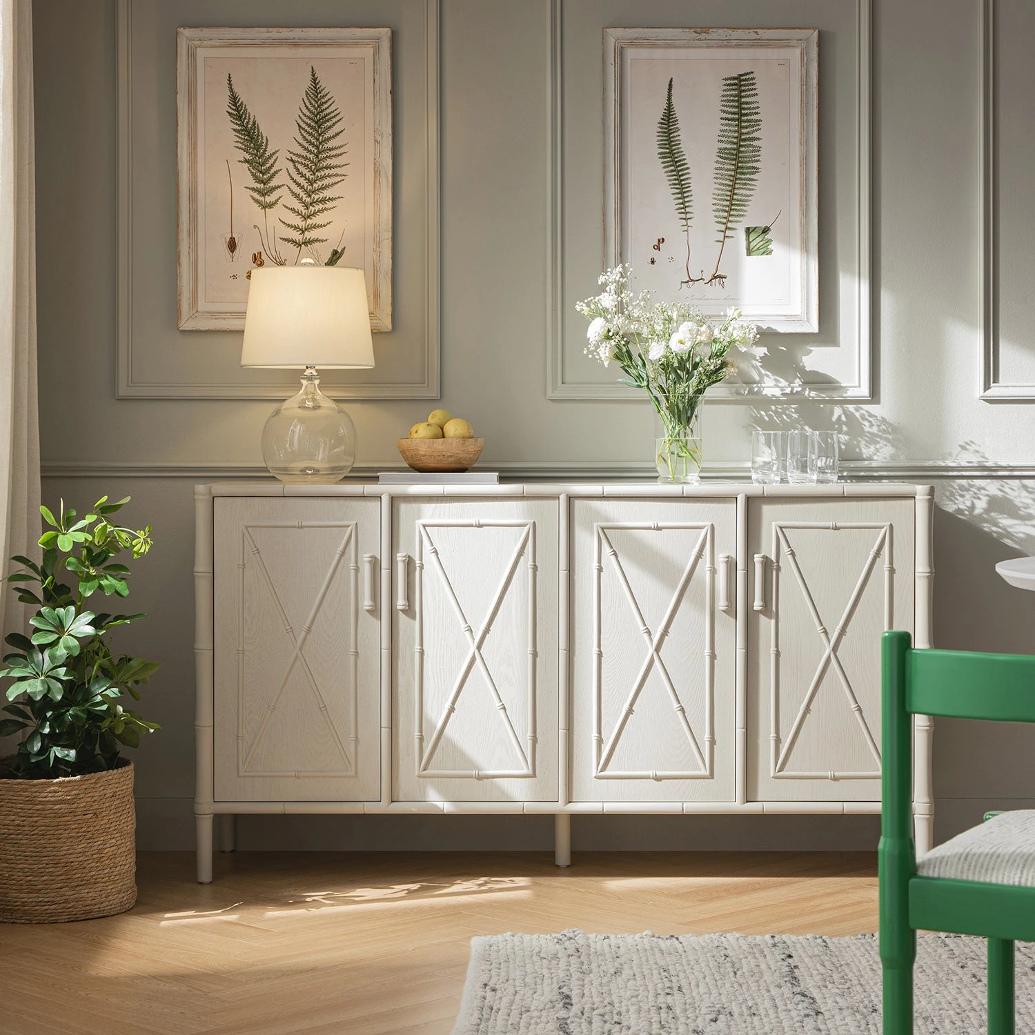 Elstowe Faux Bamboo Large Sideboard, Shaded White 2 Elstowe Faux Bamboo Large Sideboard, Shaded White - Image 2