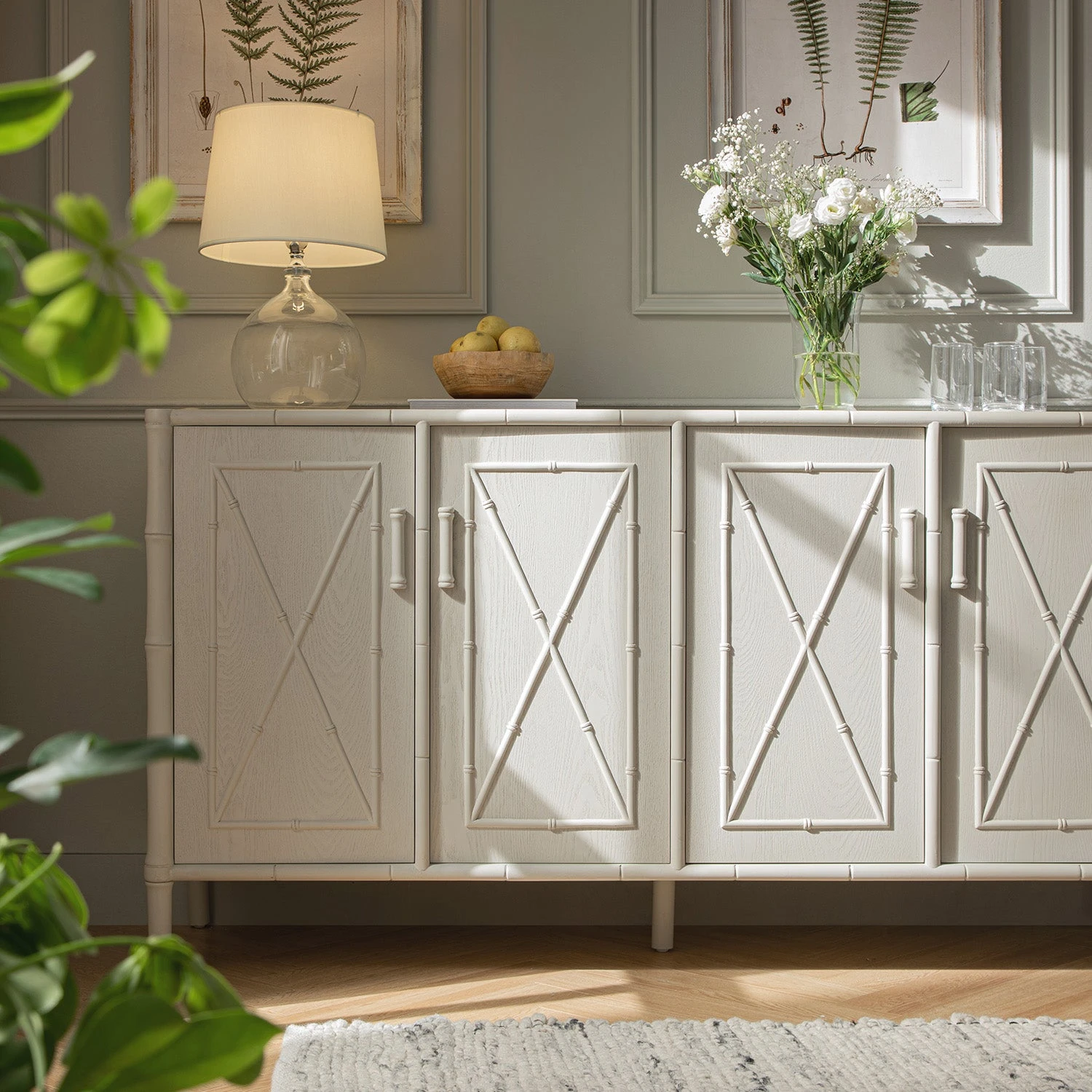 Elstowe Faux Bamboo Large Sideboard, Shaded White 6 Elstowe Faux Bamboo Large Sideboard, Shaded White - Image 6