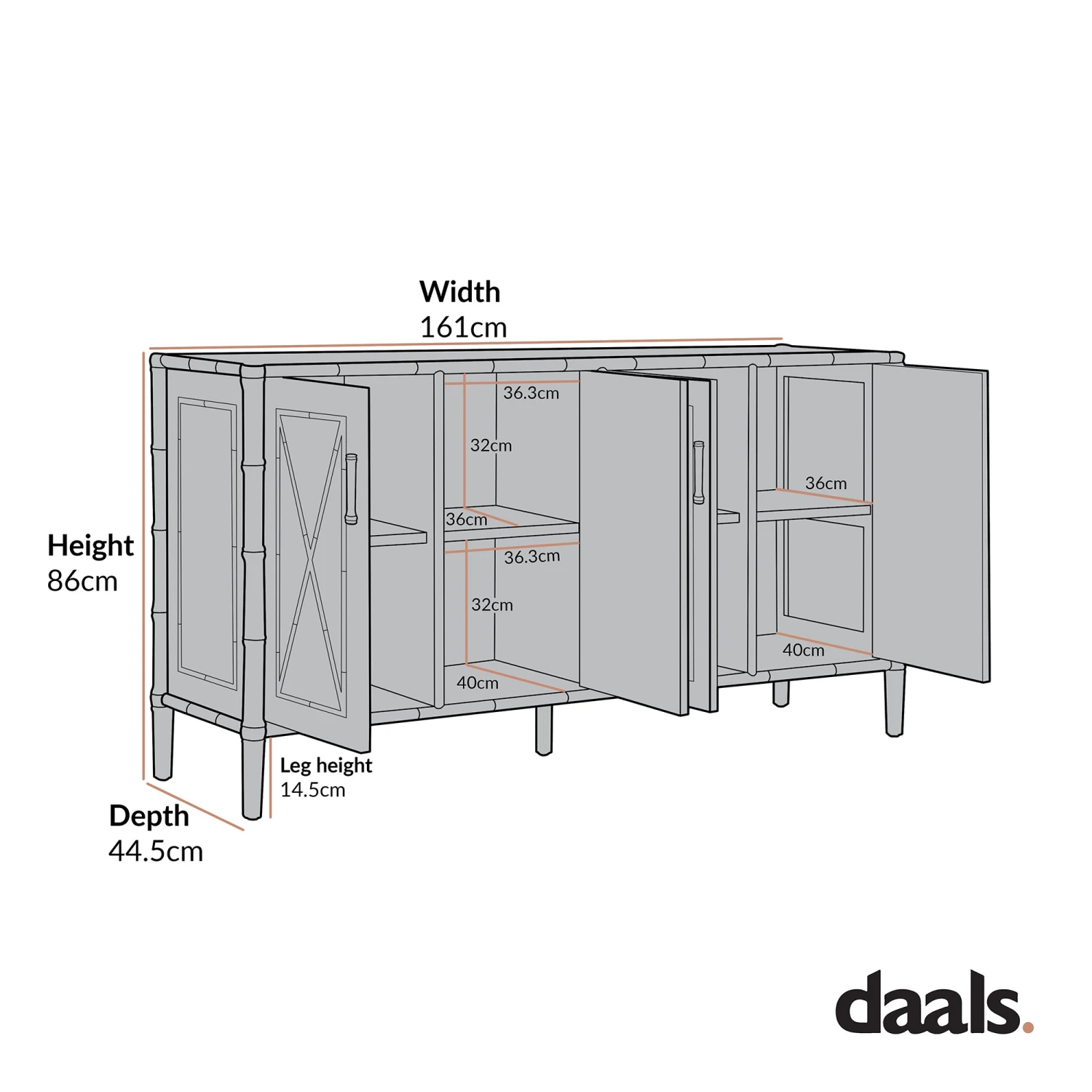 Elstowe Faux Bamboo Large Sideboard, Nude Pink 3 Elstowe Faux Bamboo Large Sideboard, Nude Pink - Image 3