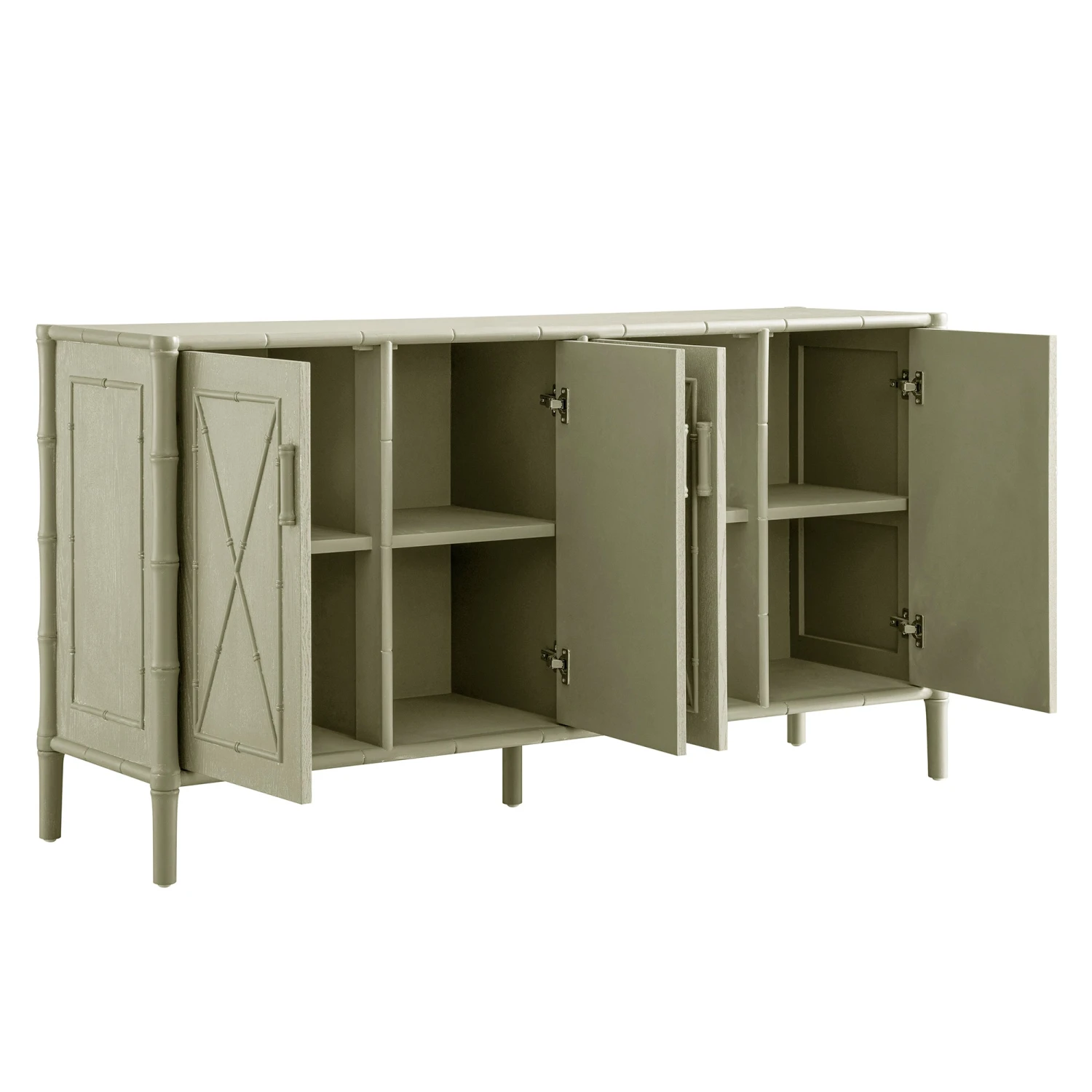 Elstowe Faux Bamboo Large Sideboard, Sage Green 4 Elstowe Faux Bamboo Large Sideboard, Sage Green - Image 4