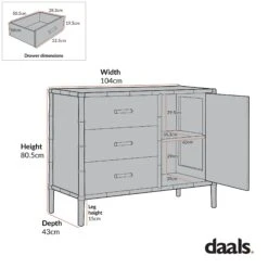 Elstowe Faux Bamboo 1-Door 3-Drawer Sideboard, Warm Grey -Daals XXSB 066 CHART