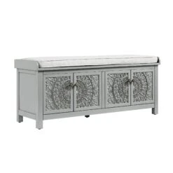 Chantilly Mid Grey Carved Storage Bench -Daals XXST 016 GREY WB2