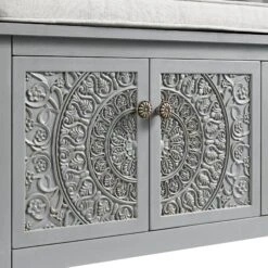Chantilly Mid Grey Carved Storage Bench -Daals XXST 016 GREY detail1