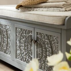 Chantilly Mid Grey Carved Storage Bench -Daals XXST 016 GREY scene2