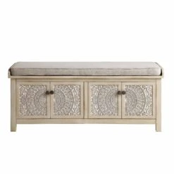 Chantilly Whitewashed Carved Storage Bench -Daals XXST 016 WHITEWASH WB1