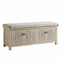 Chantilly Whitewashed Carved Storage Bench -Daals XXST 016 WHITEWASH WB2