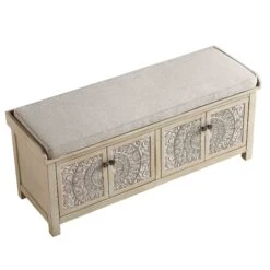 Chantilly Whitewashed Carved Storage Bench -Daals XXST 016 WHITEWASH WB4