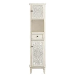 Chantilly Whitewashed Carved Bathroom Tallboy Cabinet -Daals XXTALL 058 WHITEWASH WB1