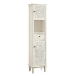 Chantilly Whitewashed Carved Bathroom Tallboy Cabinet -Daals XXTALL 058 WHITEWASH WB2