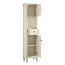 Chantilly Whitewashed Carved Bathroom Tallboy Cabinet -Daals XXTALL 058 WHITEWASH WB3