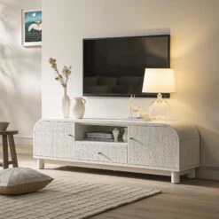 Maude TV Unit, Washed White Ash With Raffia