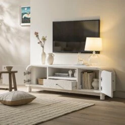 Maude TV Unit, Washed White Ash With Raffia -Daals XXTV 048 WHITE RAF scene2