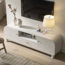 Maude TV Unit, Washed White Ash With Raffia -Daals XXTV 048 WHITE RAF scene3