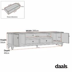Chantilly Mid Grey 200cm Wide TV Unit -Daals XXTV 055 CHART