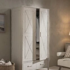 Elstowe Faux Bamboo Double Wardrobe, Shaded White -Daals XXWARD 068 BEIGE scene3