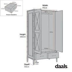 Elstowe Faux Bamboo Double Wardrobe, Sage Green -Daals XXWARD 068 CHART 1
