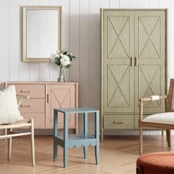 Elstowe Faux Bamboo Double Wardrobe, Sage Green